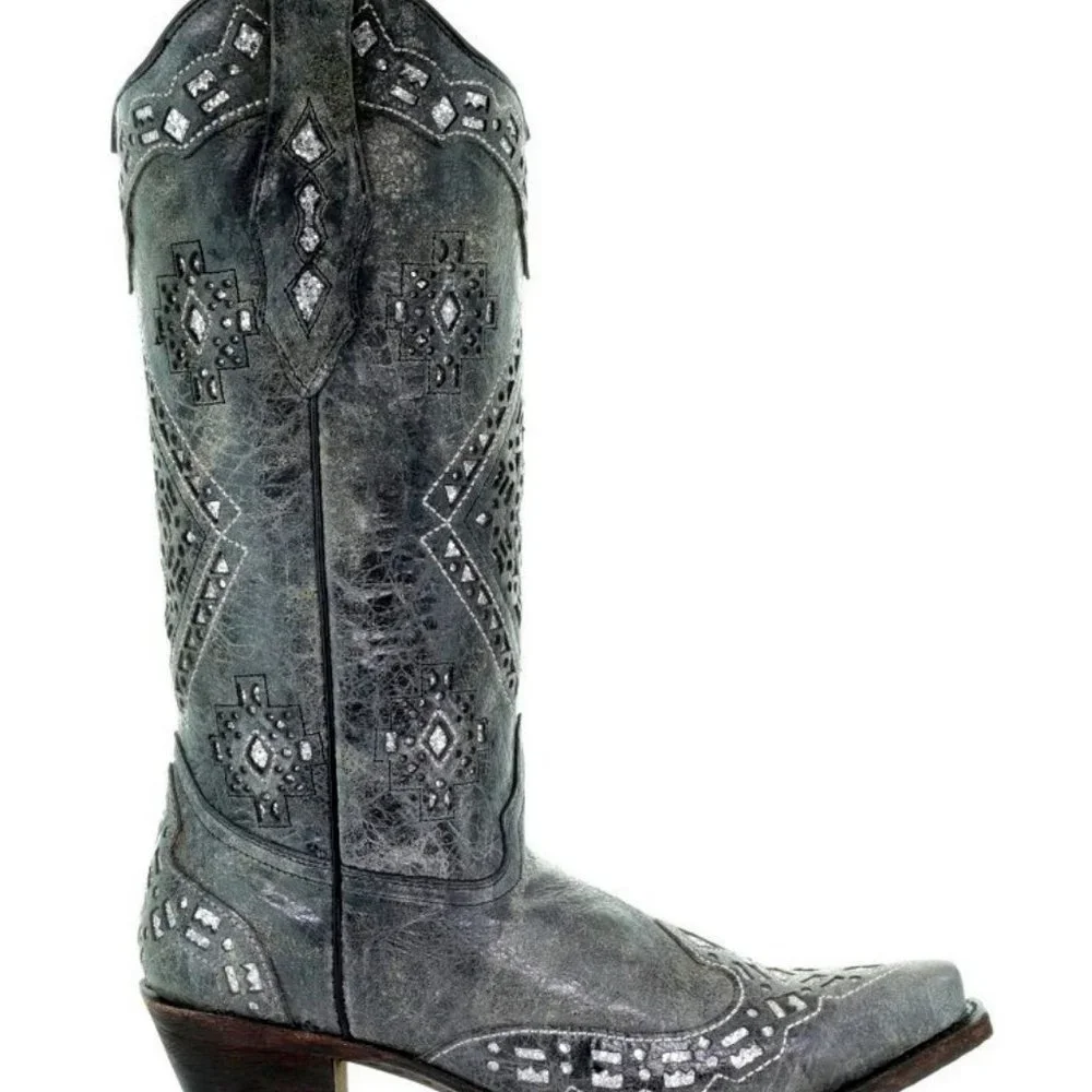 Corral Women's Cowboy Boots ~ Grey w/Glitter Inlays ~ Size 9 ~ Wide Calf ~ NWOT - Picture 2 of 5